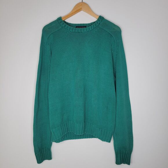Vintage HUNTINGTON Green Fine Cotton Sweater Size L Crewneck Preppy Raglan USA - Picture 3 of 8